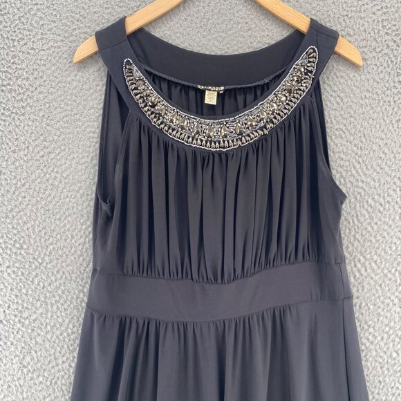 Haani Dress Women Extra Large Gray Bling Neckline Jersey Shirred Sleeveless Knee - Picture 2 of 9